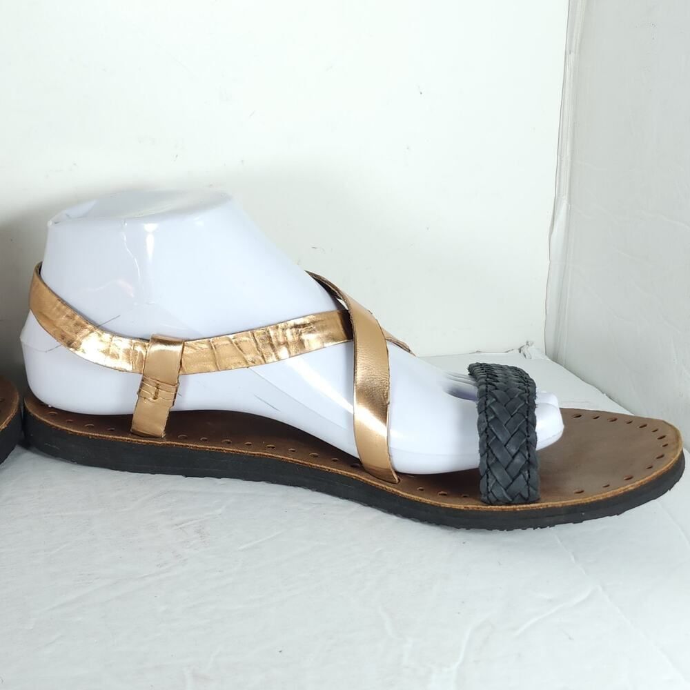 UGG Women's Jordyne US9 Leather Metallic Rose Copper Black Braided Sandals - Picture 8 of 16